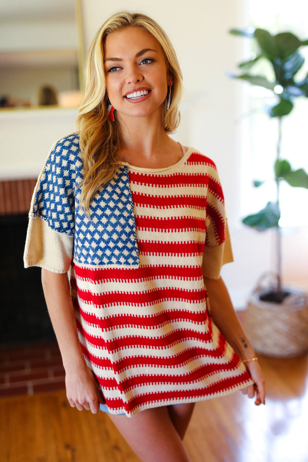 American Flag Jacquard Knit Sweater Top -SALE-