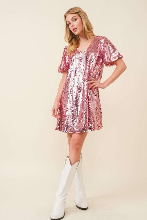 Sequin Dress in Swifty Pink Mirrorball Sparkle