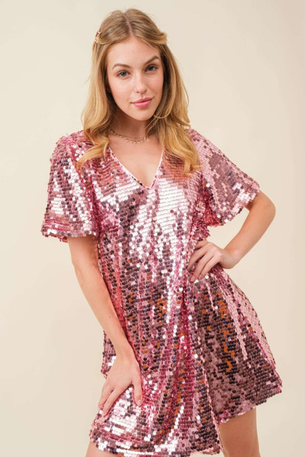 Sequin Dress in Swifty Pink Mirrorball Sparkle