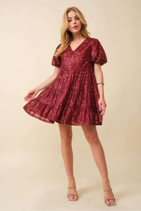 Sequin Shirt Dress In Swifty Red Era