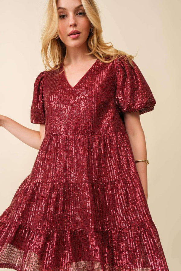 Sequin Shirt Dress In Swifty Red Era