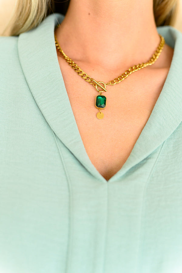 18k Gold Emerald Chain Necklace