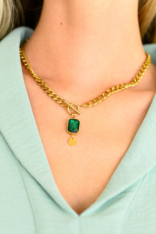 18k Gold Emerald Chain Necklace
