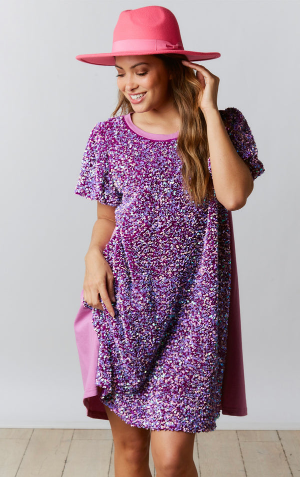 Taylor Swifty Sequin Shirt Dress in Purple -SALE-