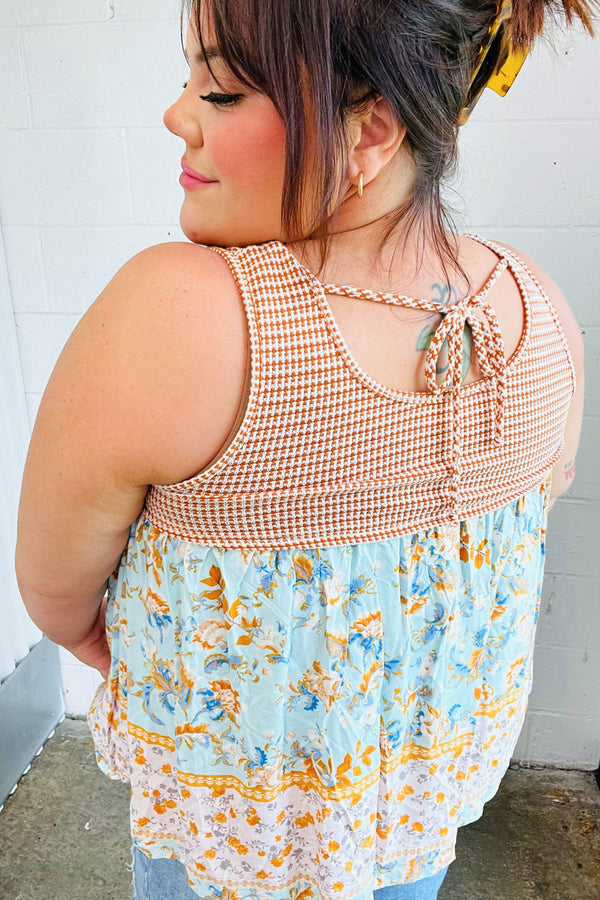 Orange & Blue Two Tone Floral Back Tie Tank -SALE-