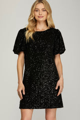 Sequin Shirt Dress In Solid Swifty Midnight