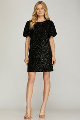 Sequin Shirt Dress In Solid Swifty Midnight