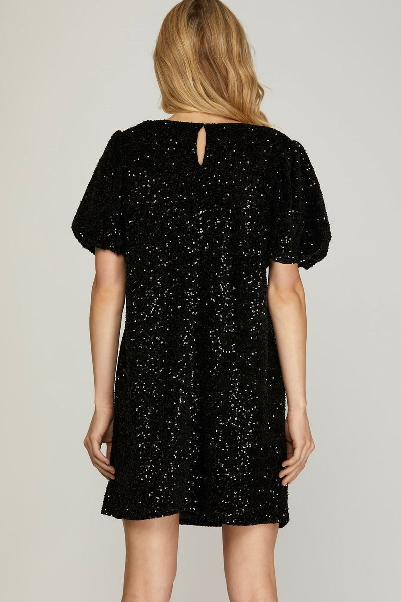 Sequin Shirt Dress In Solid Swifty Midnight