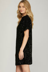 Sequin Shirt Dress In Solid Swifty Midnight