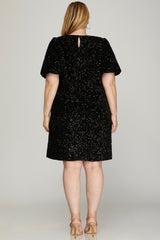 Sequin Shirt Dress In Solid Swifty Midnight