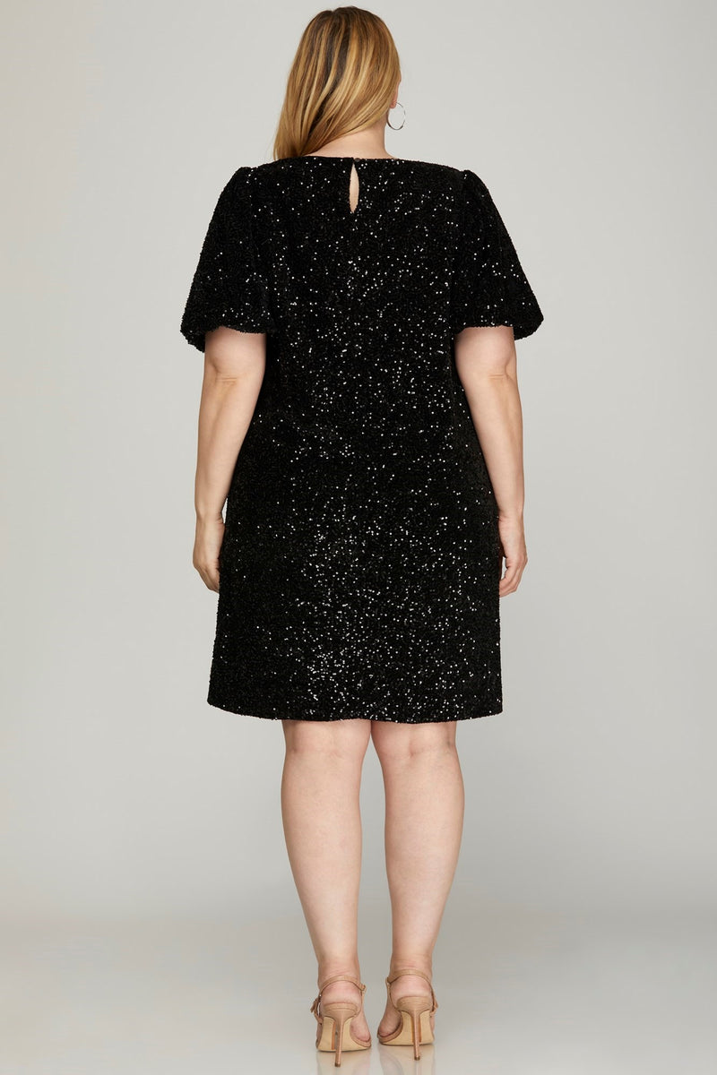 Sequin Shirt Dress In Solid Swifty Midnight