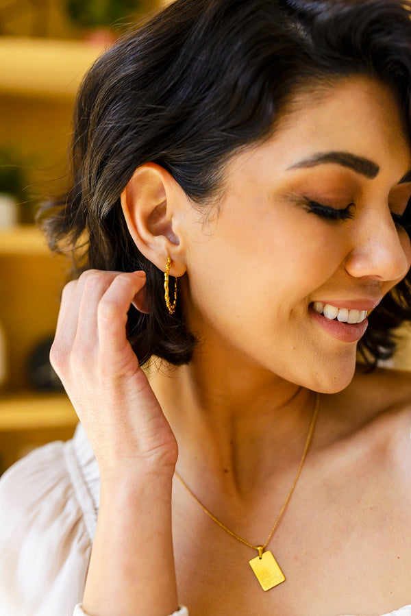 18k Gold Plate Laurel Wreath Hoop Earrings