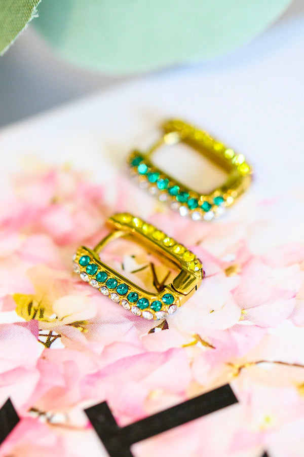 18k Gold Plated Set in Stone Rainbow Huggie Earrings