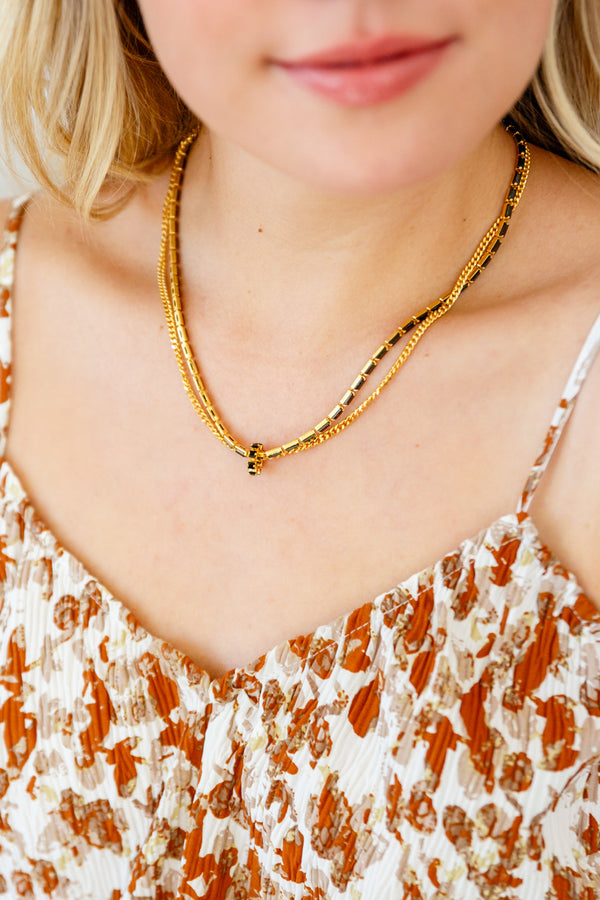 18K Gold & Black Dainty Necklace