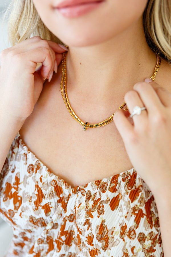 18K Gold & Black Dainty Necklace
