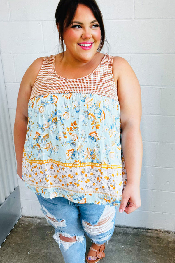 Orange & Blue Two Tone Floral Back Tie Tank -SALE-